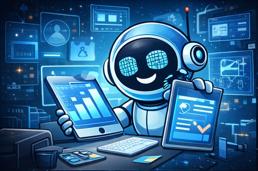 GHFS robot working with infrastructure and systems, representing network and servers.