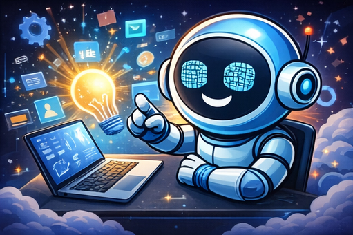 GHFS robot with an idea concept, representing websites and e-commerce.